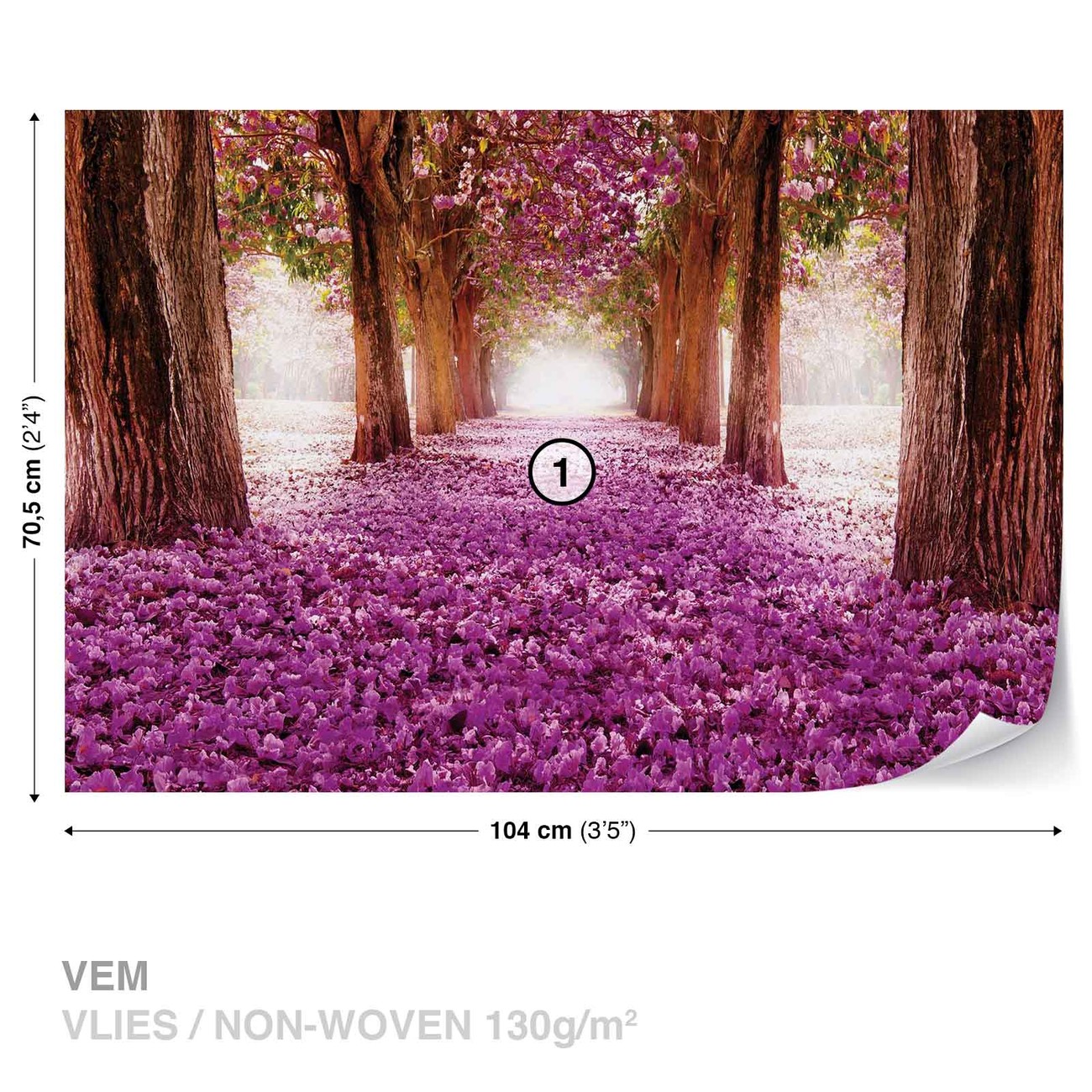 Chemin dans les Arbres  en Fleur Rose Poster  Mural Papier 