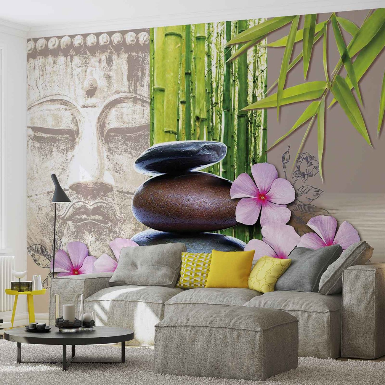 Fleurs aux pierres zen  Poster  Mural  Papier peint 