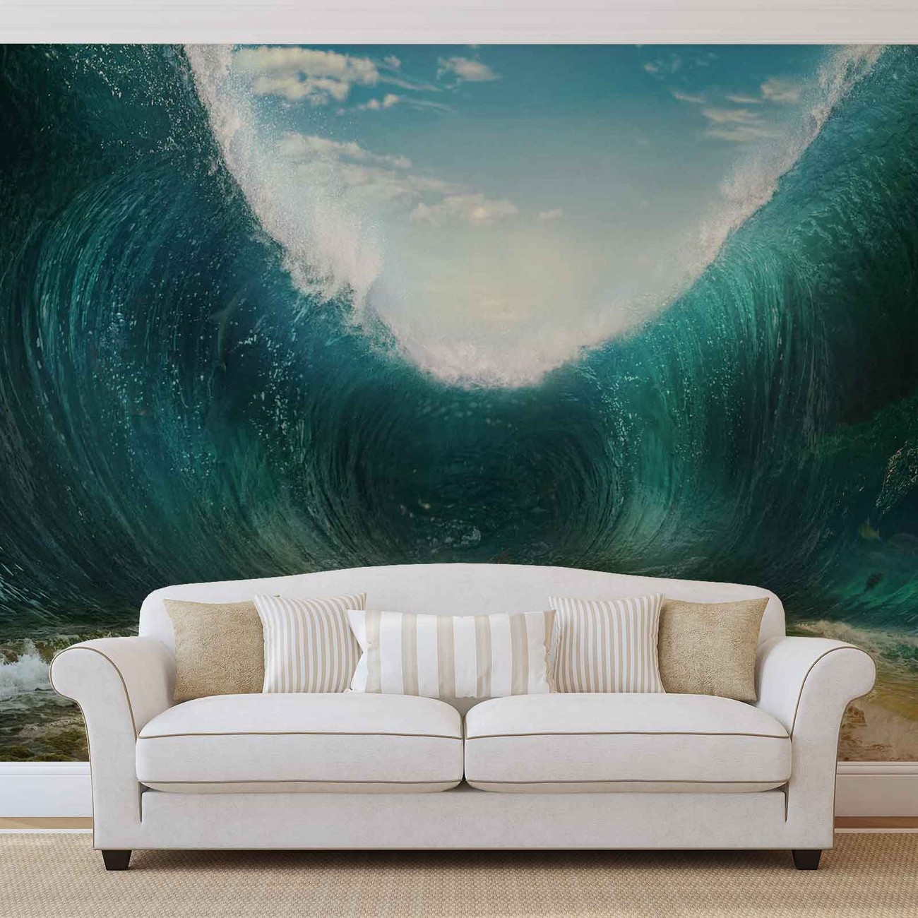 Poster mural nature xxl Wave : papier peint moderne vague bleu