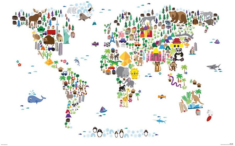 Poster Animal map of the World | Wall Art | 3+1 FREE | UKposters