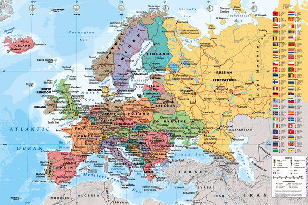 Wandkaart Europa, politiek poster | | Europosters
