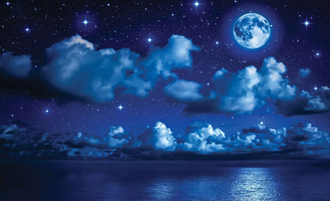 ciel lune nuages etoiles nuit mer v