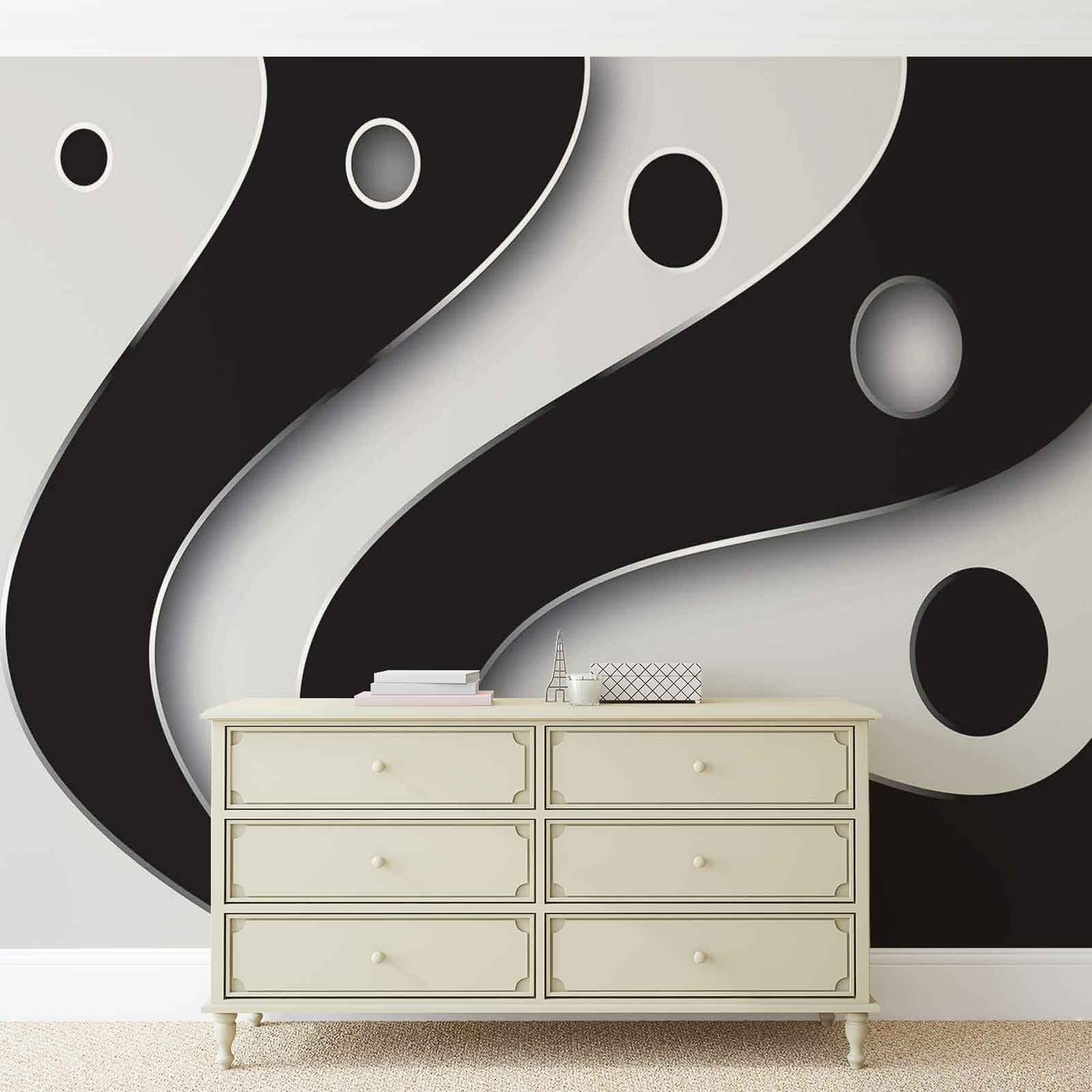 Abstract Modern Pattern Black White Wall Paper Mural | Buy at UKposters