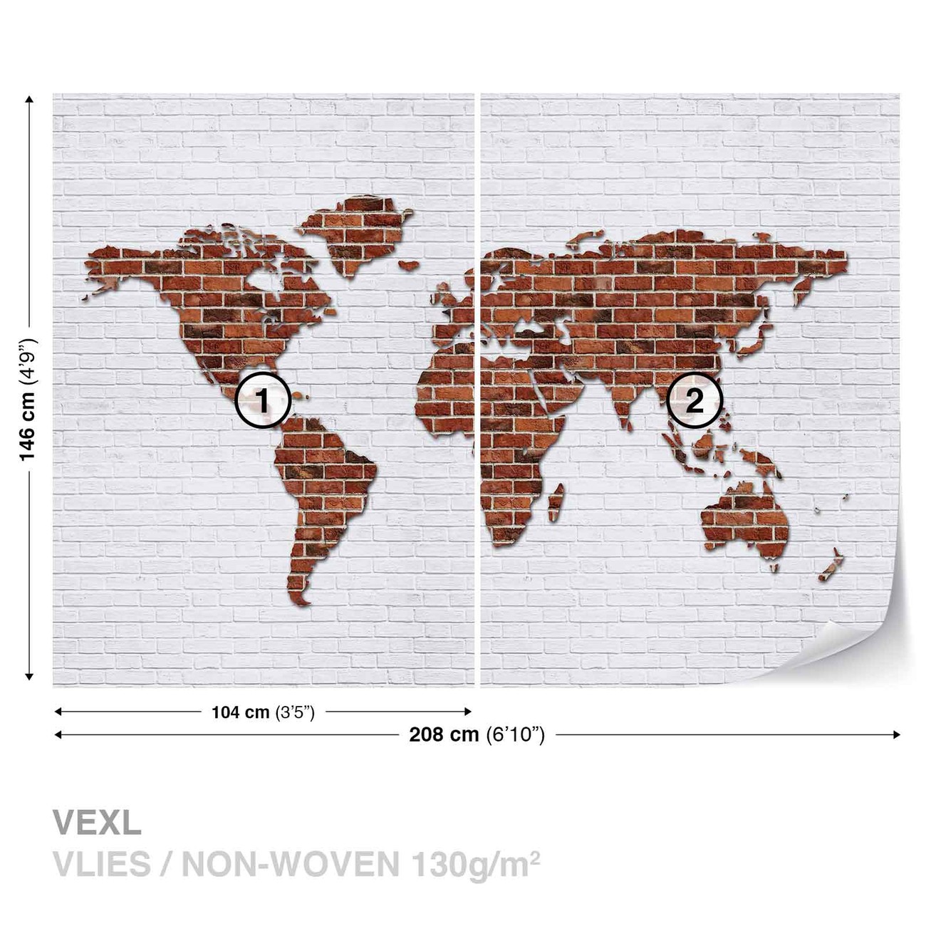 Brick Wall World Map Wall Paper Mural Buy at UKposters
