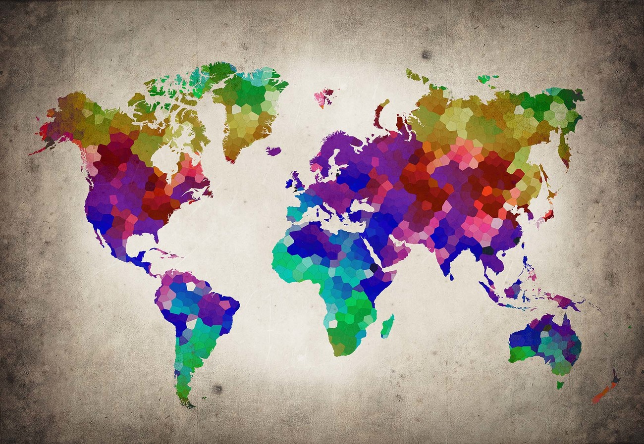 Watercolour World Map Wall Paper Mural | Buy at UKposters