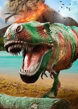 Dinosaurus - volcano 3D Plakat
