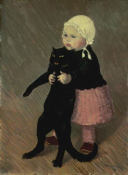 A Small Girl with a Cat, 1889 Festmény reprodukció