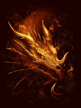 Poster Fire dragon head digital painting