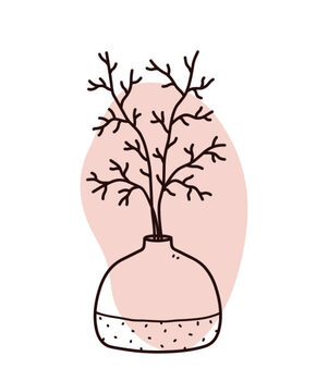 Poster Minimalist vase with branches isolated on white