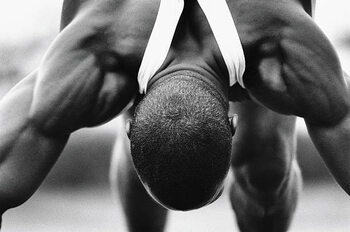 Poster Runner bending forward, stretching