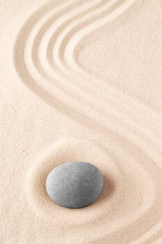 Poster Zen garden meditation stone. Round rock