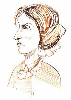 Charlotte Bronte - English novelist and poet ; caricature in profile Reproduction de Tableau