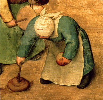 Reproducción de arte Children's Games (Kinderspiele): detail of a girl playing with a spinning top, 1560 (oil on panel)