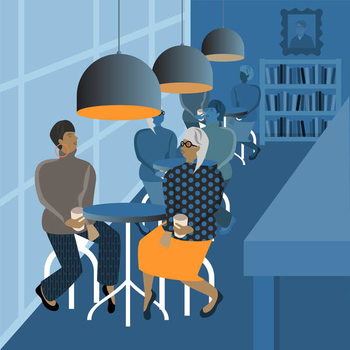 Coffee Shop Meeting Reproduction de Tableau