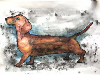 Reproducción de arte Dachshund 2018 ink and watercolour