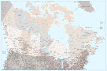 Ilustración Detailed map of Canada with roads in blue and neutrals