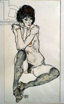 Reproducción de arte Female naked sitting. Drawing by Egon Schiele , 1914. Black chalk and watercolor on paper. Dim: 48,3x32cm. Vienna, Graphische Sammlung Albertina
