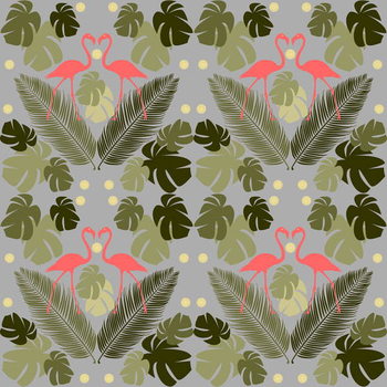 Flamingo and Palms Reproduction de Tableau