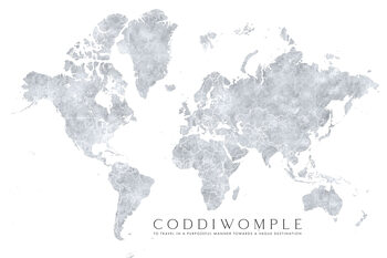 Ilustración Grayscale watercolor world map, purposeful travels