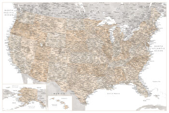 Ilustración Highly detailed map of the United States in neutral watercolor
