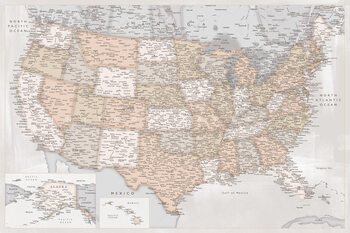 Ilustración Highly detailed map of the United States in rustic style