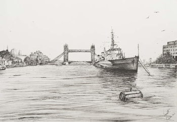 Reproducción de arte HMS Belfast on the river Thames London, 2006,
