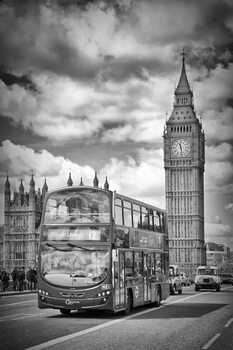 Ilustración LONDON Monochrome Houses of Parliament and traffic