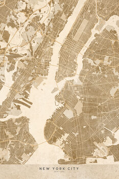 Ilustración Map of New York City in sepia vintage style