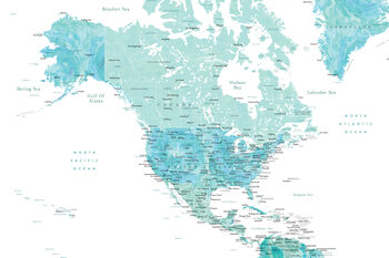 Ilustración Map of North America in aquamarine watercolor