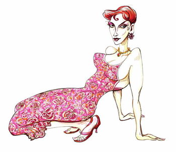 Reproducción de arte Model in a pink floral dress