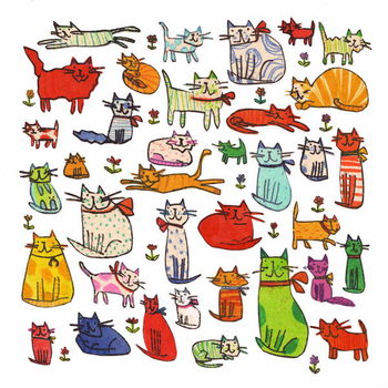 Reproducción de arte Thirty eight cats, 2018,mono print, collage