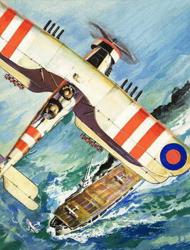 Reproducción de arte Unidentified bi-plane flying over an aircraft carrier