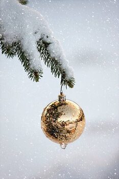 Illustrasjon A Gold Ball Ornament Hanging From