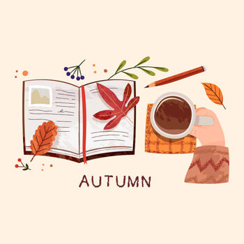 Ilustratie A woman drinking coffee and writing in a diary.