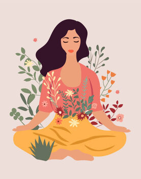 Ilustrácia A woman meditates in a yoga