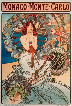 Reproducción de arte Advertising poster by Alphonse Mucha for the railway line Monaco, Monte Carlo, 1897 - Dim 74x108 cm Advertising poster by Alphonse Mucha for railway lines between Monaco and Monte Carlo, 1897 - Private collection