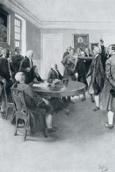 Reproducción de arte After the Massacre: Samuel Adams Demanding of Governor Hutchinson the Instant Withdrawal of British Troops, illustration from 'Colonies and Nation' by Woodrow Wilson, pub. in Harper's Magazine, 1901