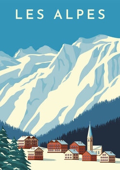 Illustration Alps travel retro poster, vintage banner.