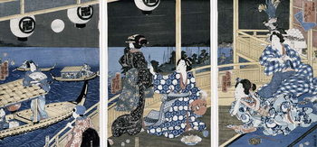 An Autumn Moon over Fukagawa (the pleasure district), from the series 'Azuma Genji' (Prince Genji from the East Capital (Edo) 1856 Reproduction de Tableau