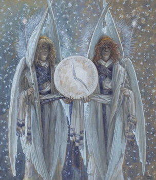 Reproducción de arte Angels Supporting a Dial which Indicates the Hours of the Different Scenes of the Passion, illustration for 'The Life of Christ', c.1886-94