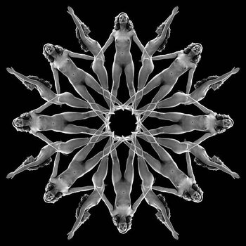 Ilustrace B&W multiple image kaleidoscope of nude