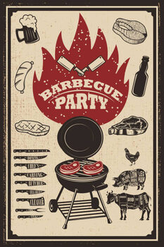 Kunstdrucke Barbecue party flyer template. Grill, fire,