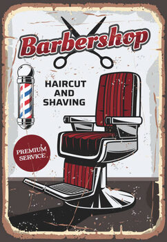 Művészi plakát Barbershop chair and scissors, retro vector