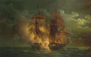 Reproducción de arte Battle Between the French Frigate 'Arethuse' and the English Frigate 'Amelia' in View of the Islands of Loz, 7th February 1813