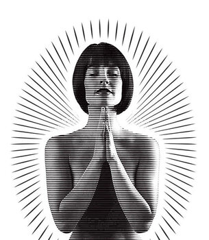 Illustration Beautiful woman praying with sunbeams