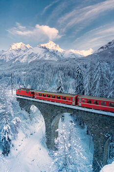 Illustration Bernina Express train in the snowy