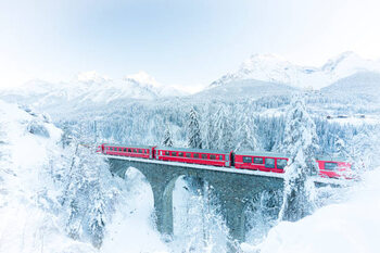 Illustration Bernina Express train in white winter