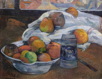 Kunsttryk Bowl of Fruit and Tankard before a Window