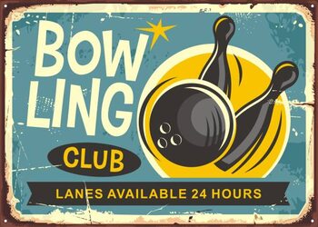 Umelecká tlač Bowling club retro poster design