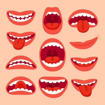 Umetniška fotografija Cartoon mouth elements collection. Show tongue,